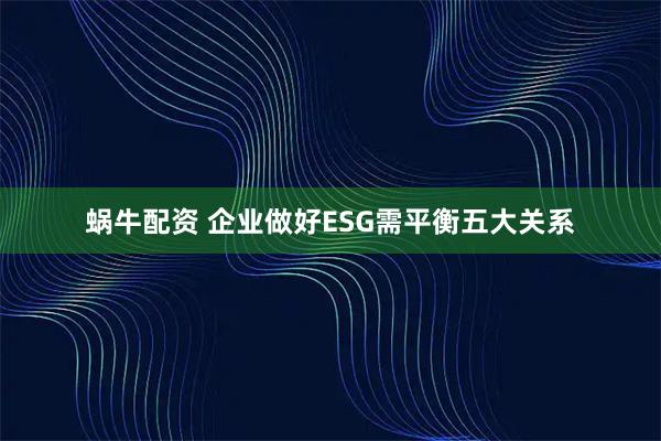 蜗牛配资 企业做好ESG需平衡五大关系